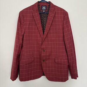 Savile Row Company Blazer Mens 44R Skinny Red Windowpane Brixton Jacket